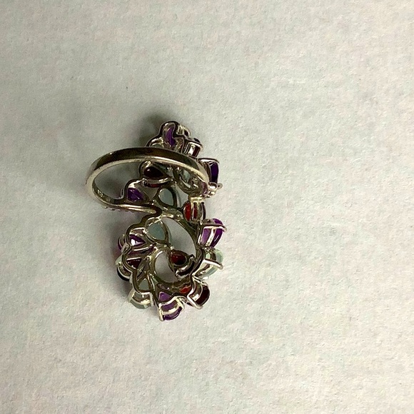 Natural Chalcedony Amethyst & Garnet gemstone sterling statement ring size 6.75 - Picture 5 of 6